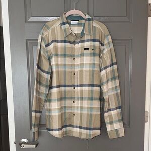 Columbia Men’s Plaid Button-Down Shirt - Khaki & Teal & Navy